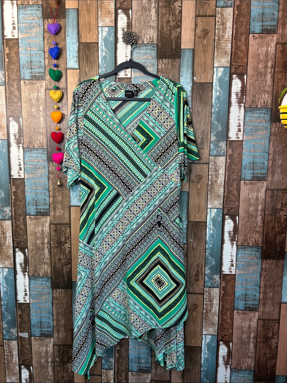 Rafaella Green Teal Geometric Asymmetrical Tunic Dress